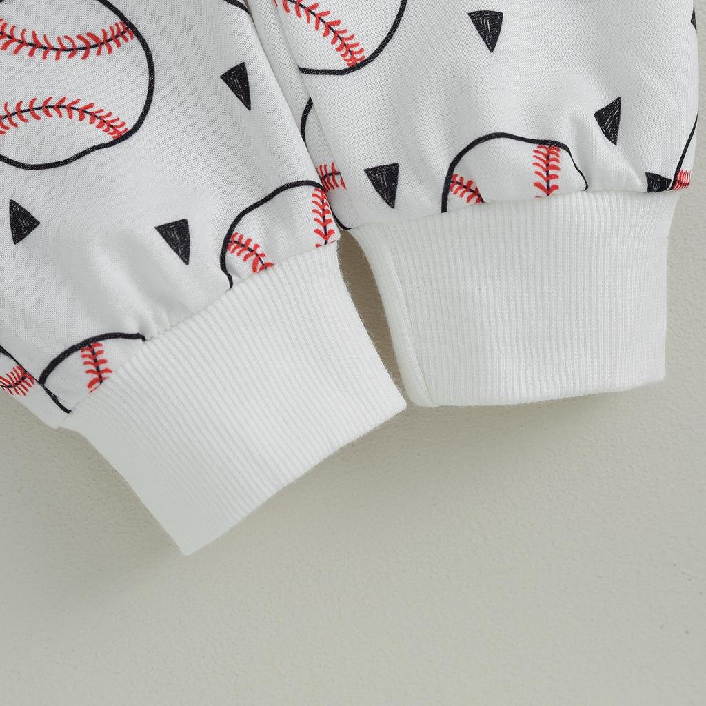 Осенние наряды для мальчиков 12, 18, 24, 3, 4, 5 лет, толстовки с круглым вырезом и длинными рукавами с бейсбольным принтом и длинные брюки с эластичной резинкой на талии, комплект одежды из 2 предметов