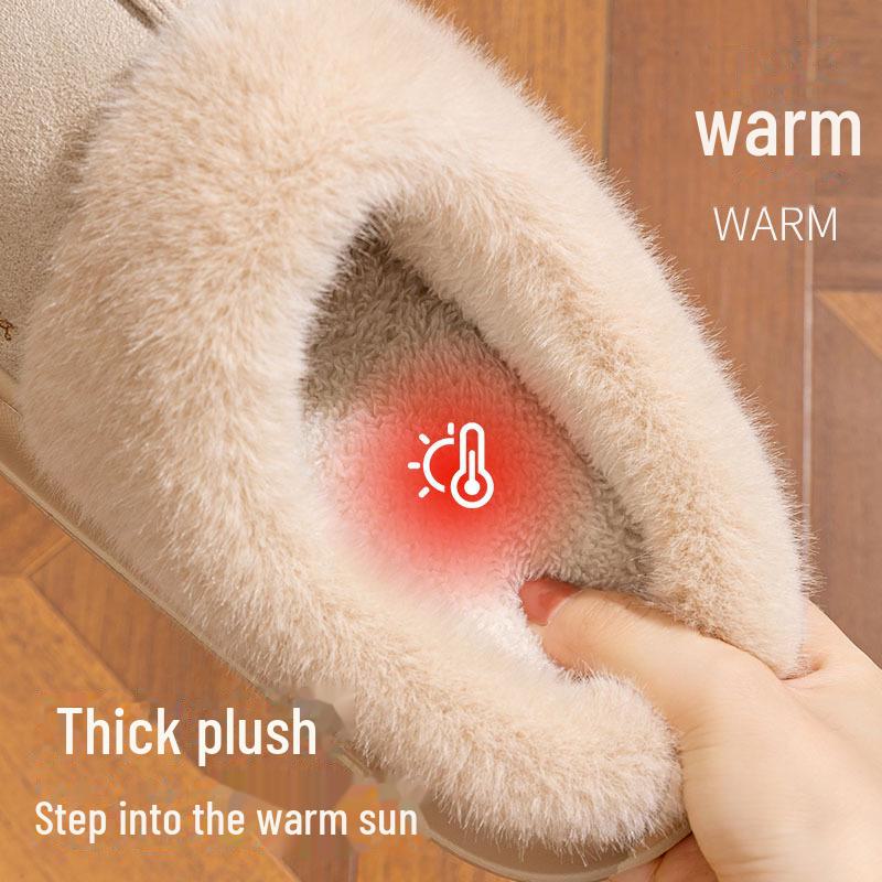 Женские и мужские плюшевые тапочки из хлопка: Теплая, бесшумная, нескользящая обувь на толстой подошве для ношения в помещении и на улице, идеально подходит для осени и зимы.