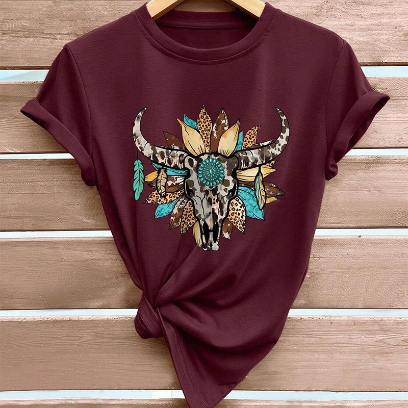 Модная женская футболка с принтом животных, коровы, скелета, цветов, забавная повседневная футболка с круглым вырезом и короткими рукавами, летняя женская футболка
