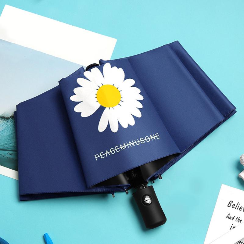 Автоматический складной зонт для женщин, черная краска, ромашка, ультрафиолетовый зонт