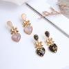 Fashion Gift For Women Bowknot Resin Dangle Metal Drop Earrings Jewelry Peach Heart Stud Earrings