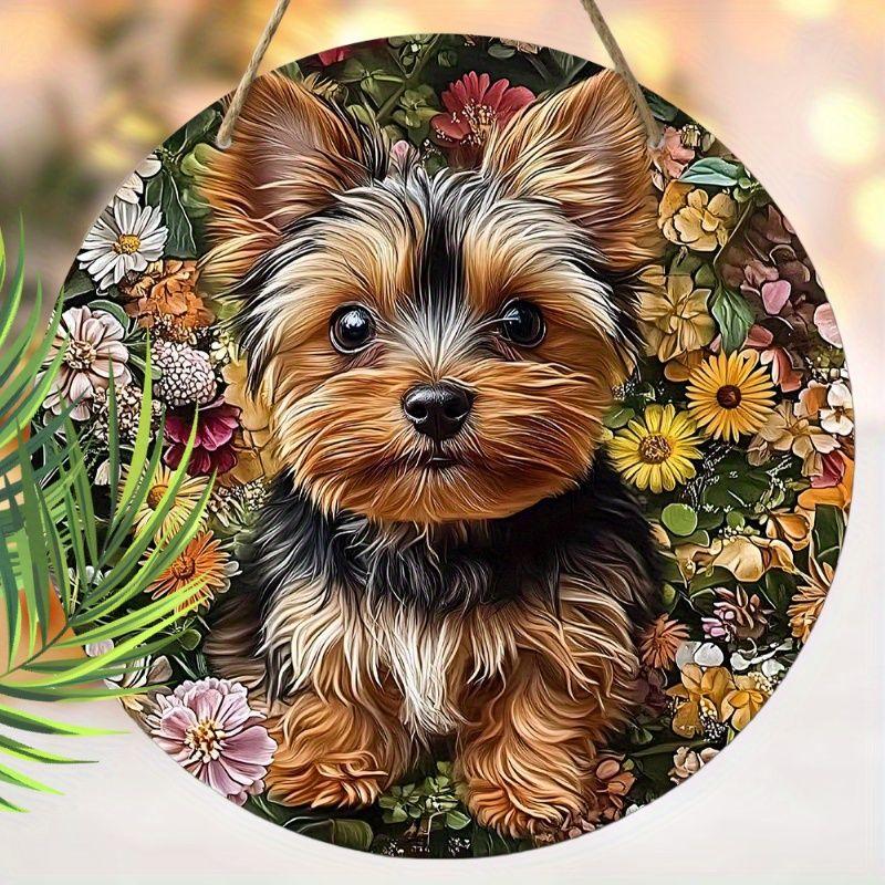 Плоские подвесные декоративные таблички 2D, украшение для интерьерной стены или двери, садовый декор, рисунок - собака и цветы маргаритки, подарок на новоселье для друзей