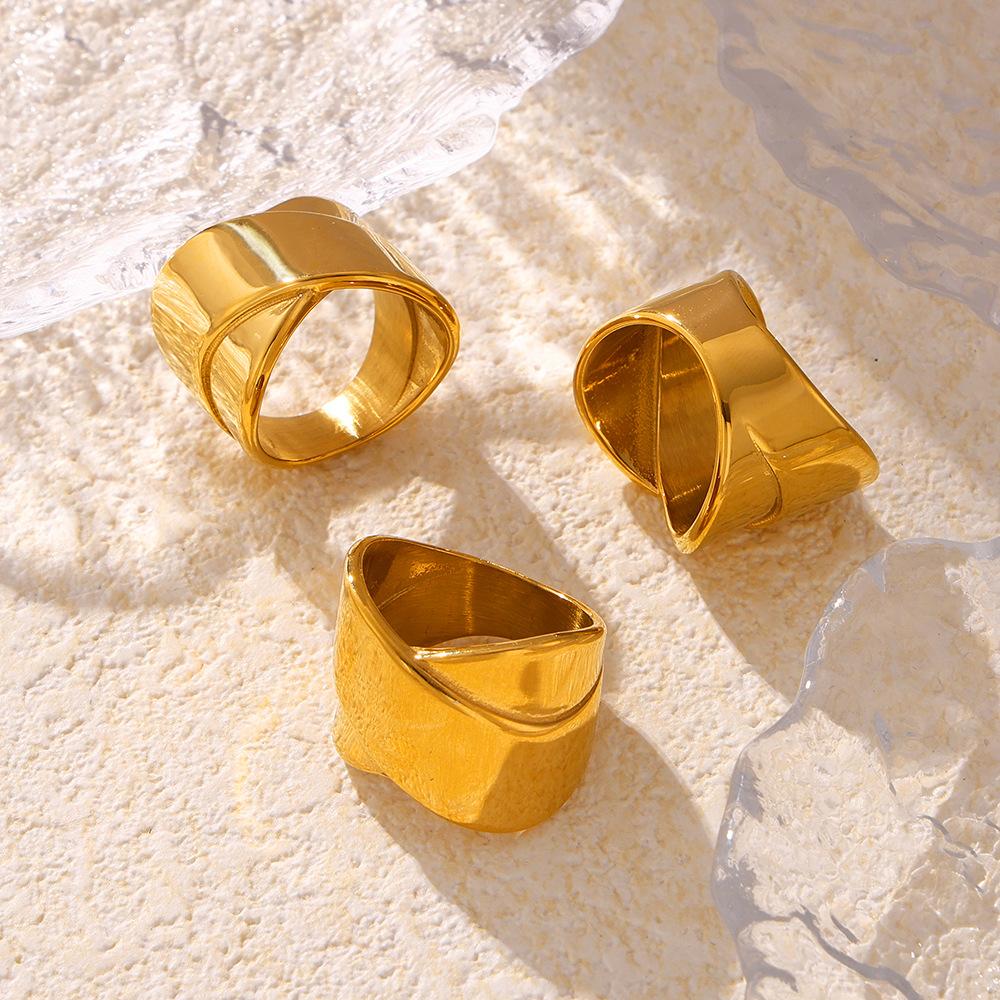 Gold Wide Edition Niche Design Glossy Wrapped Ring Titanium Steel Gold Plated Convex Personality Ring