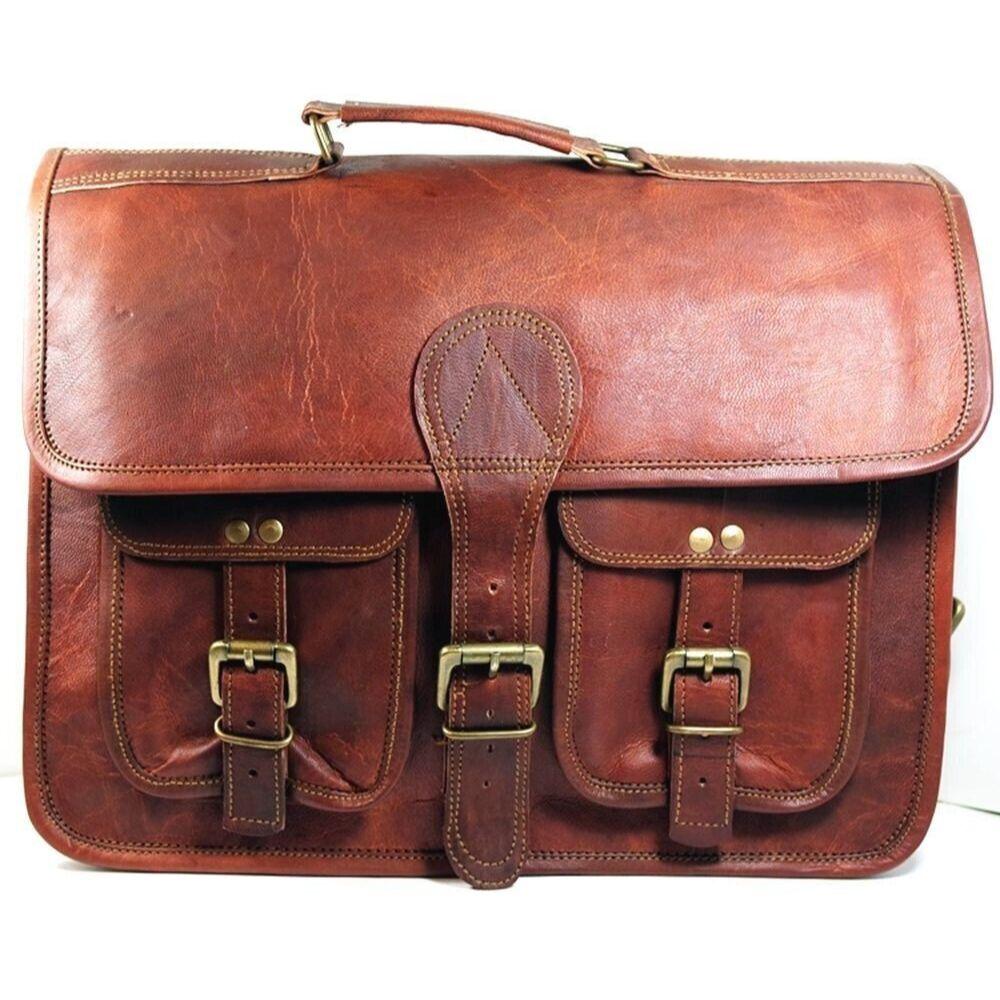Винтажная мужская кожаная сумка-портфель для ноутбука ручной работы