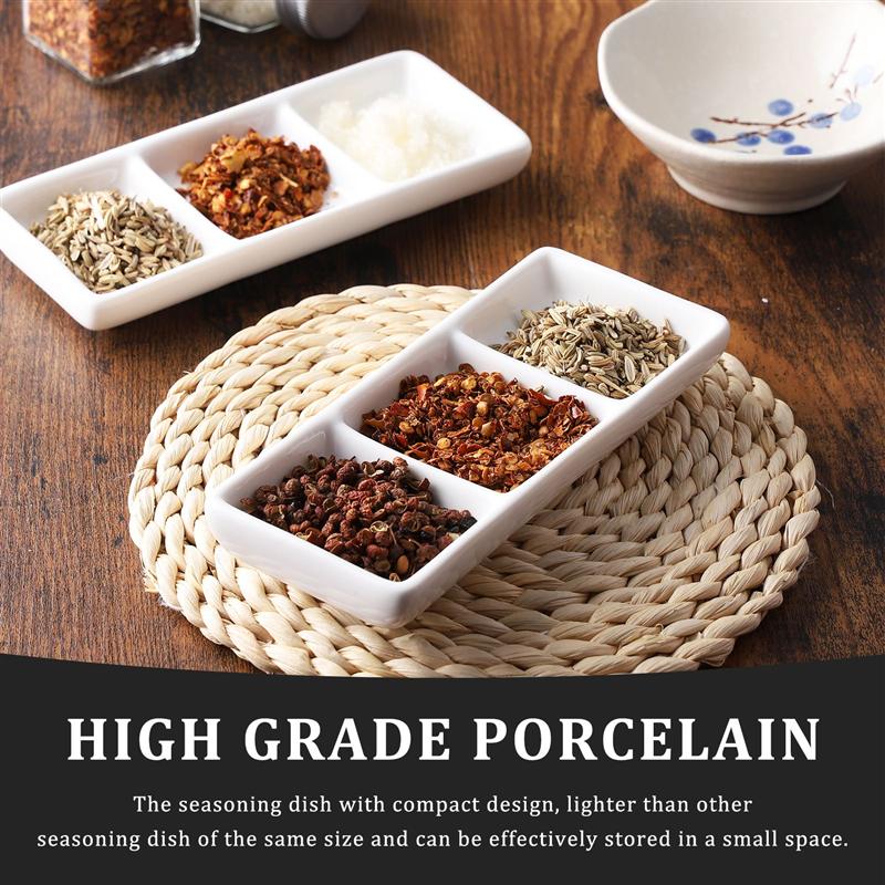 2 шт. 6-дюймовый чисто-белый керамический поднос для закусок с 3 отделениями, прямоугольные разделенные соусницы для специй, соевого соуса
