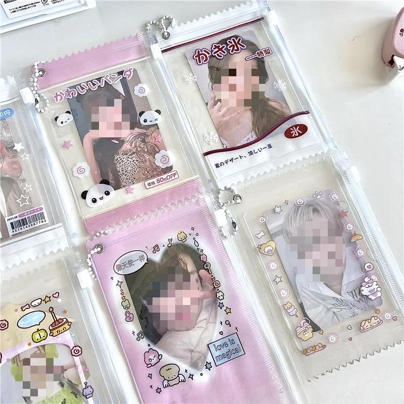 1Pc Kawaii INS Candy Bunny Dog Transparent Zipper Bag Girl Backpack Keychain Kpop 3 Inch Photo Card Display Storage Cute Pendant