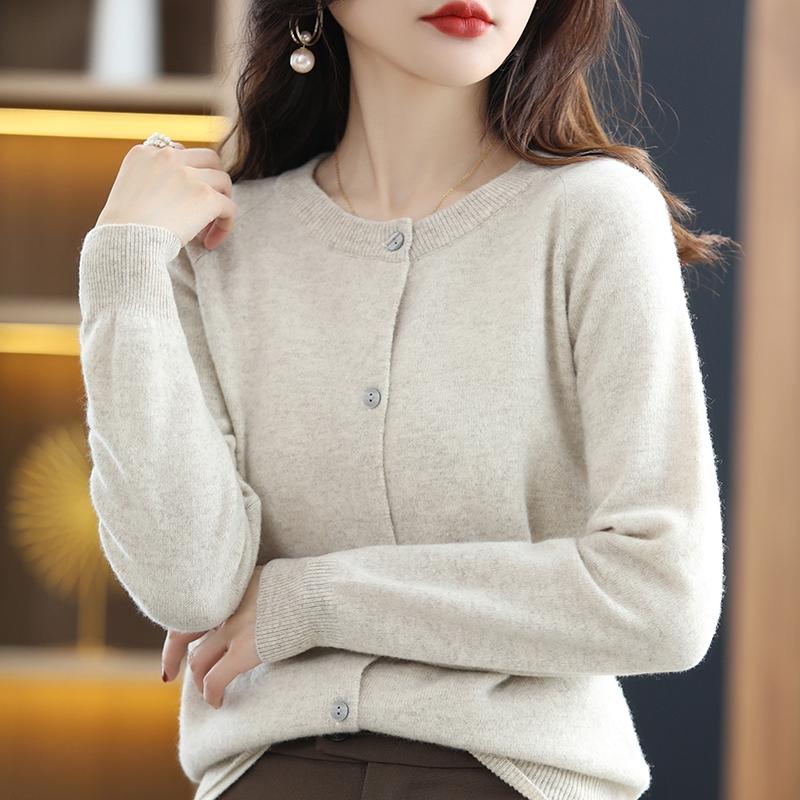 Женский кашемировый кардиган Qinghe Cashmere 30% кашемира 70% шерсти Осенне-зимний утолщенный кашемировый кардиган Мягкий и теплый