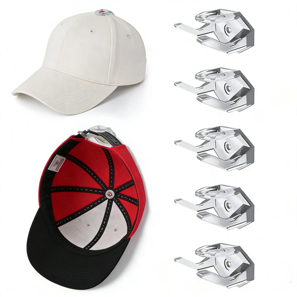 5-Pack Adhesive Hat Hooks for Wall - Minimalist Baseball Cap Organizer & Display Rack - No Drilling Sticky Hat Hangers for Door, Closet & Room Decor