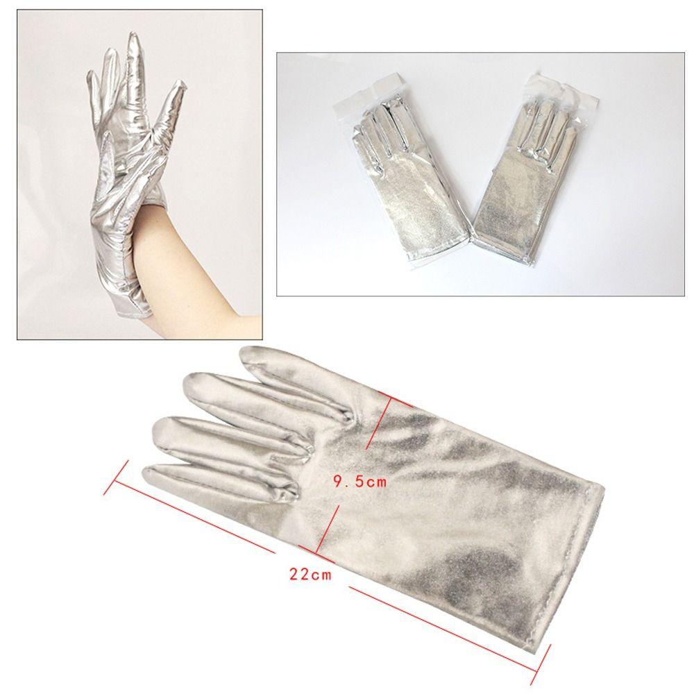 Золотой Серебряный Клубная одежда Варежки Яркие Кожаные Перчатки для этикета Блестящие Короткие Кожаные Перчатки Косплей