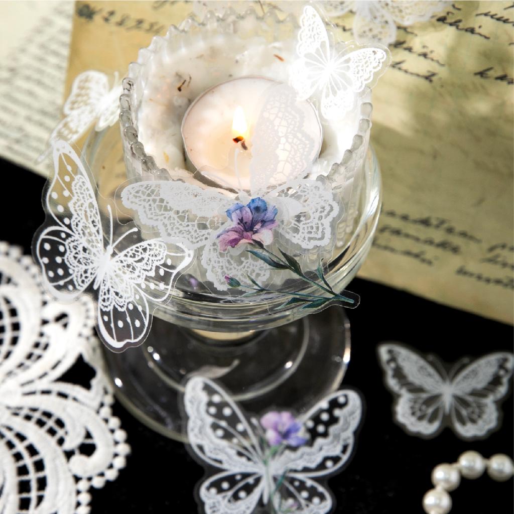 20pcs Island Dream Series Kawaii Lace Flower Frame PET Stickers DIY Diary Scrapbook Aesthetic Stationery Stickers