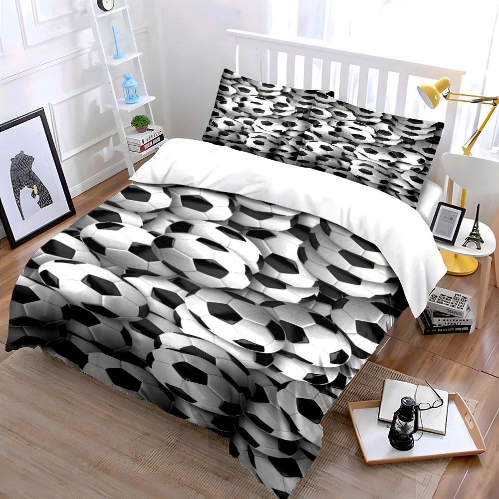Stacked black-and-white soccer balls. Bedding sets Duvet cover sets Duvet covers Pillowcases(1 * Duvet Cover 2 * Pillowcases without duvet insert)