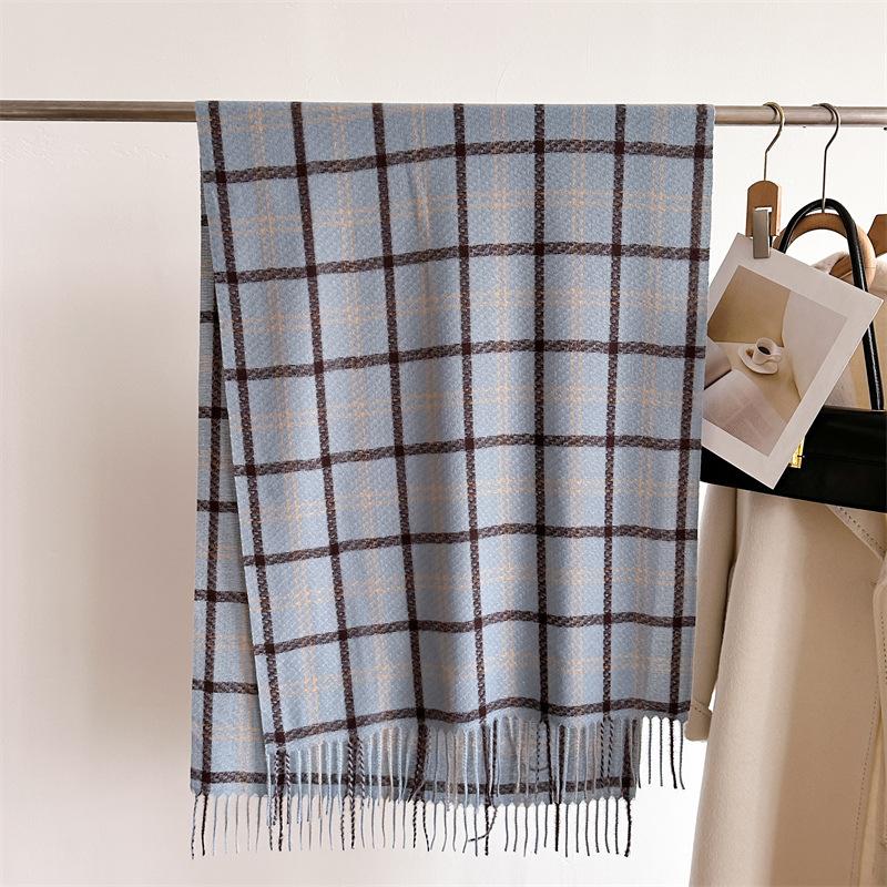 Корейский вариант клетчатого шарфа, зимний шарф для студентов мужского и женского пола, утолщенная теплая внешняя шаль с кисточками, корейский имитация кашемирового шарфа