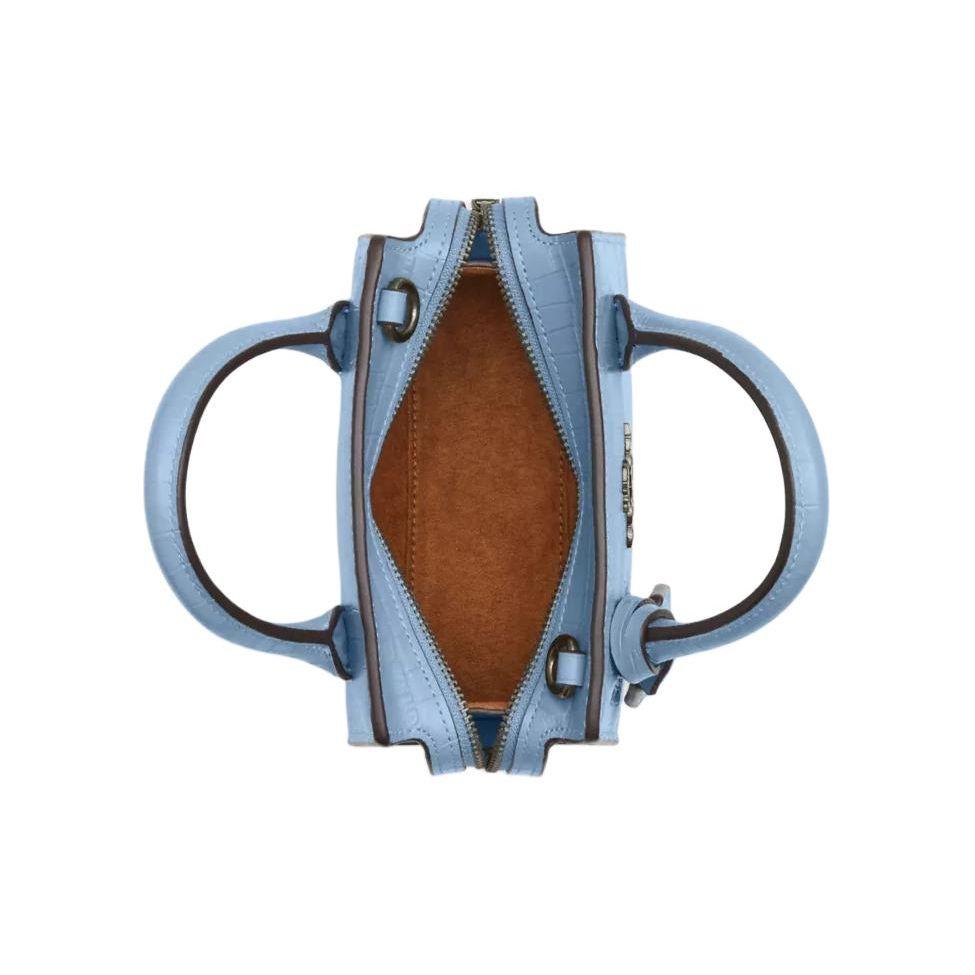Coach Andrea 15 Logo Internal Multi-Functional Pocket Crocodile Embossed Leather Shoulder Crossbody Tote Bag Mini Women Handbags Blue CR209-QBCFL