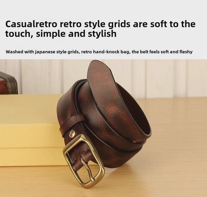 Men's Retro Copper Buckle Genuine Leather Belt - Simple Fashion Pin Style