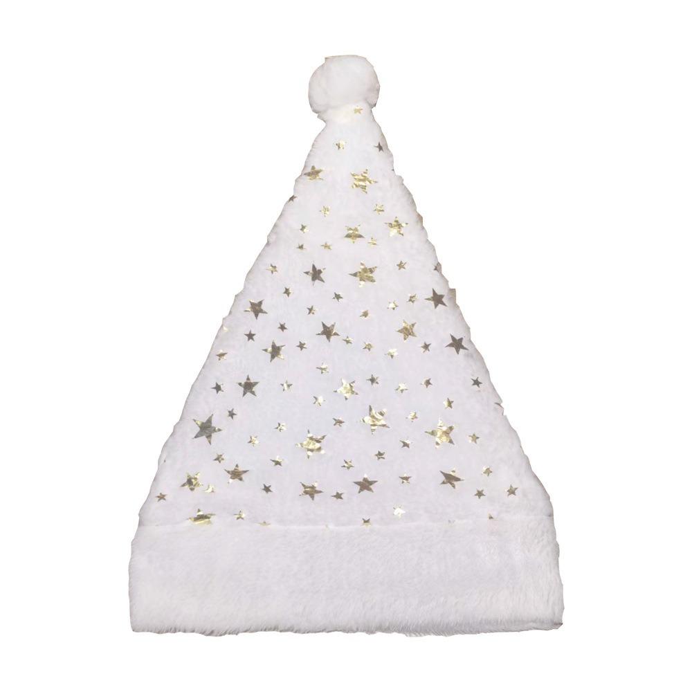 Glitter White Plush Christmas Hat Gold/Silver Foil Snowflakes/Stars Christmas Decorative Cap Adult