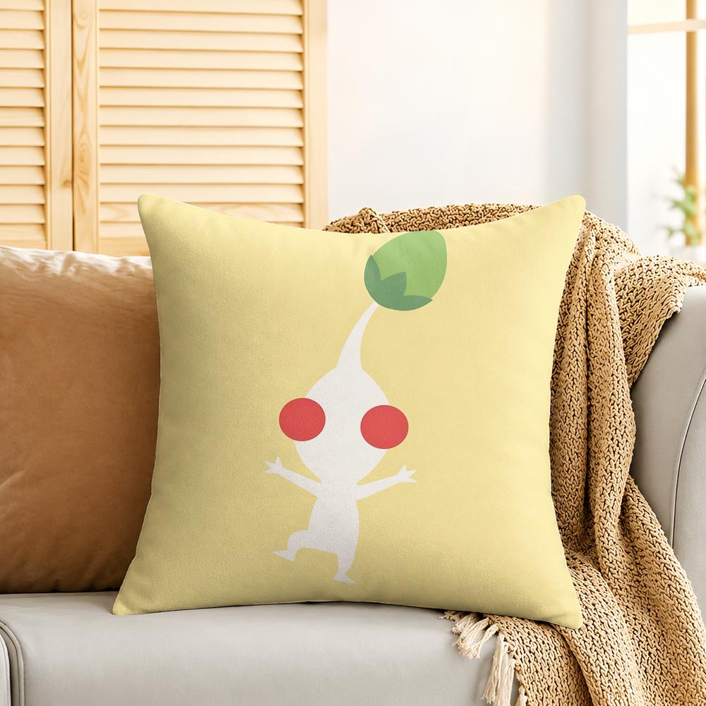 PPikmin CUTE Cartoon Cushion Cover Silky Short Plush Invisible Zipper Dustproof Sofa Pillow Case For Home Decor