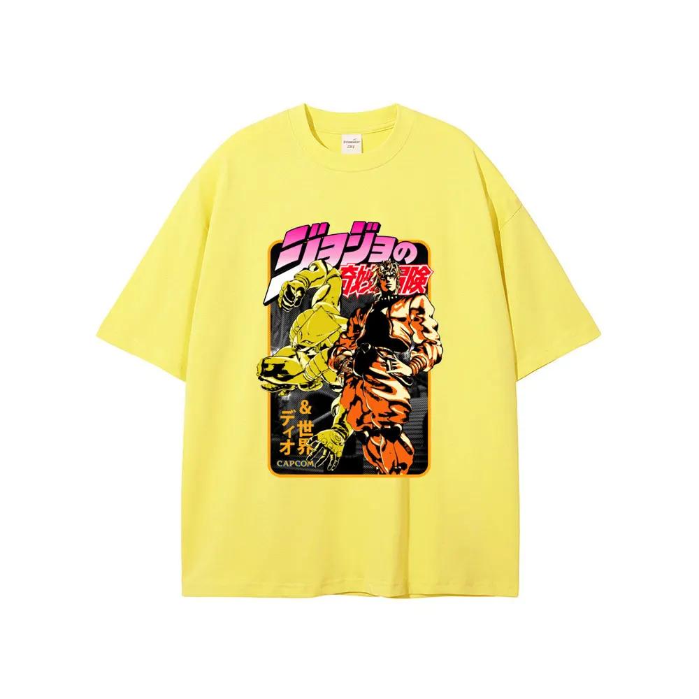 Летняя мужская повседневная футболка с принтом в стиле японского аниме JoJo's Bizarre Adventure, 100% хлопок, с коротким рукавом, ретро одежда