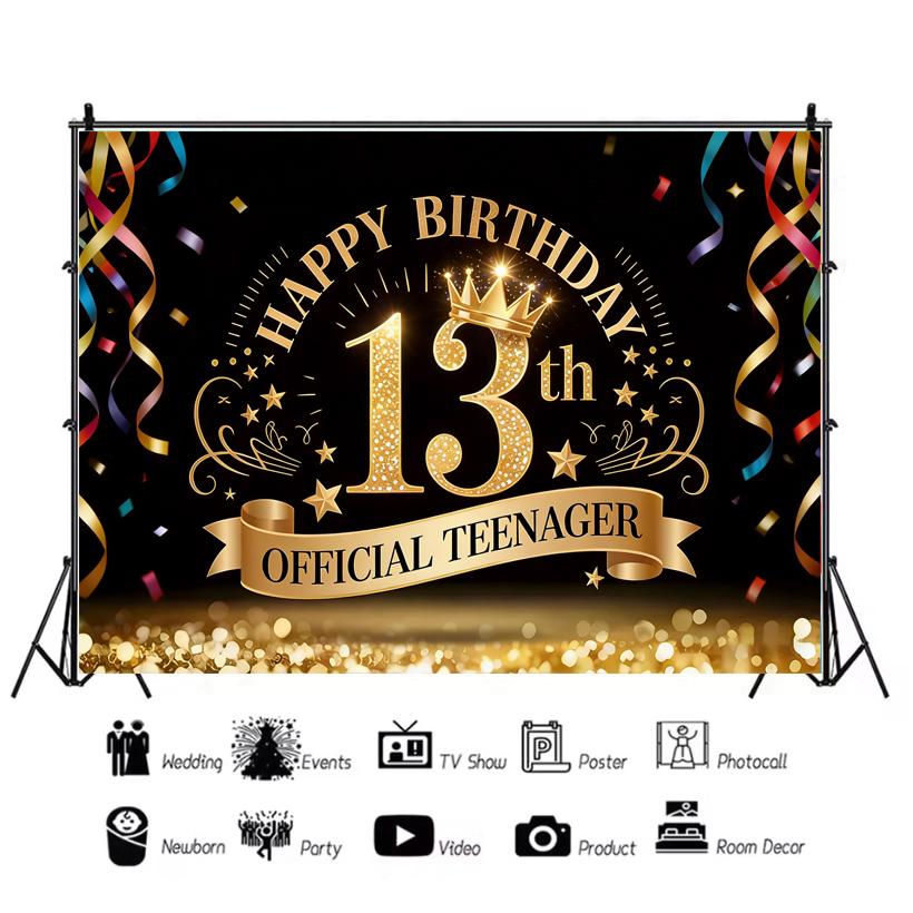 13th Birthday Partys Decoration Backgound Surprise Colorful Glitter Balloon Child Gift Banner Family Photography Props Backdrop