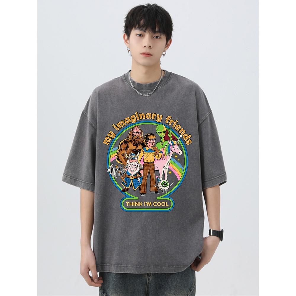 Мои воображаемые друзья думают, что я крутой, стираные ретро-футболки, мужские дышащие футболки, мягкая хлопковая футболка, футболка большого размера