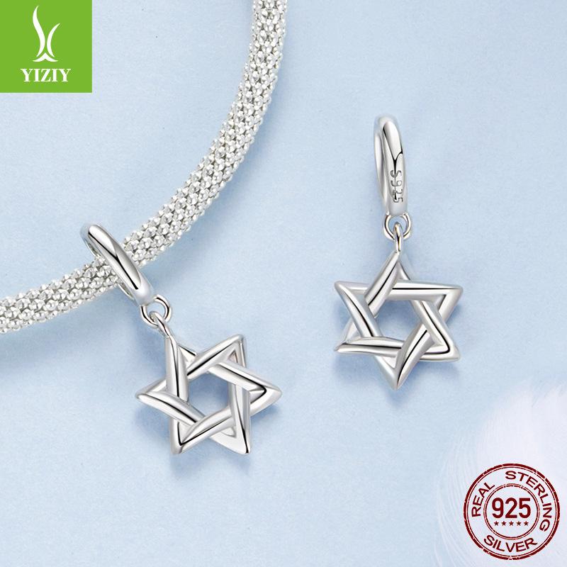 Hexagram Pendant 925 Sterling Silver Platinum Plated Simple Diy Bracelet Versatile Accessories Source Factory