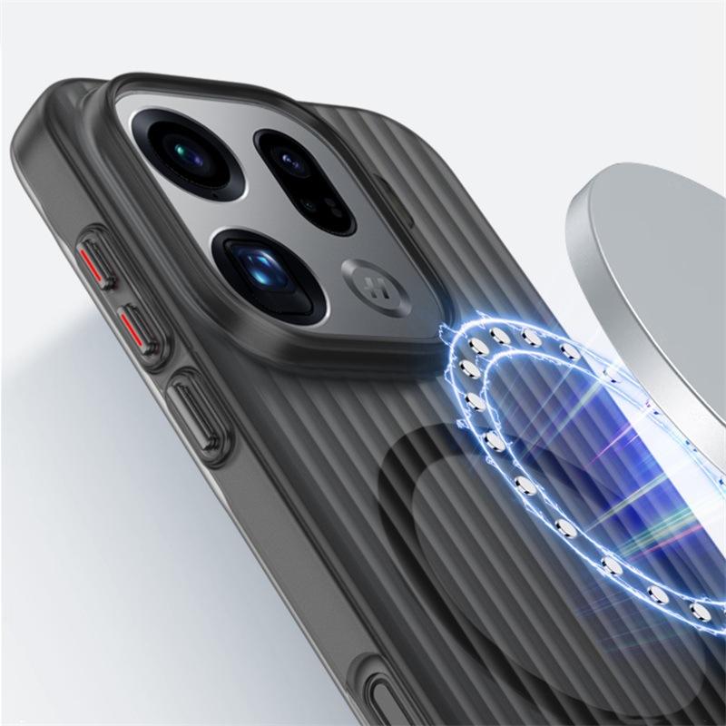 Применимо к чехлу для мобильного телефона OPPO FindX9Pro, гофрированная решетка, магнитное крепление, Reno14Pro, ледяной туман, противоударный защитный чехол