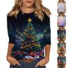 Women's Fashion Casual Three-quarter Sleeve Christmas Printed Round Neck Pullover Top