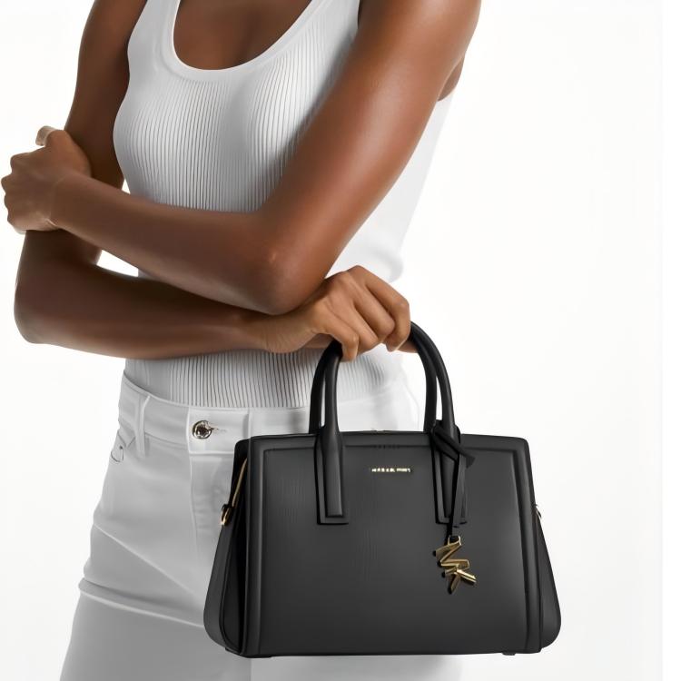 Michael Kors Laila Logo Snap Closure Leather Tote Bag Women tote bags Black 30S5G9IS1L-BLACK