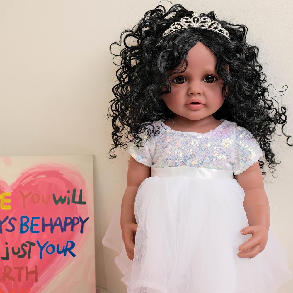 55 см Кукла Реборн с Полным Виниловым Телом Бетти Ручная Работа Многослойная Роспись Темная Кожа Кукла Реборн Модные Афро Волосы Кукла Реборн Сюрприз на День Рождения Ребенка