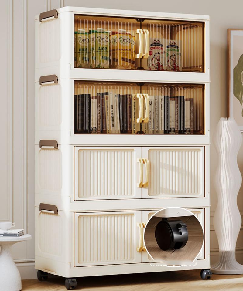 40cm Two-color Folding Storage Box Multifunction Double-door Plastic Dustproof Cabinet Organizer for Snack and Clothes Sundries