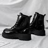Классические модные черные блестящие кожаные ботинки для мужчин и женщин, увеличивающие рост ботинки на платформе, мужские ботильоны, мужские ботинки