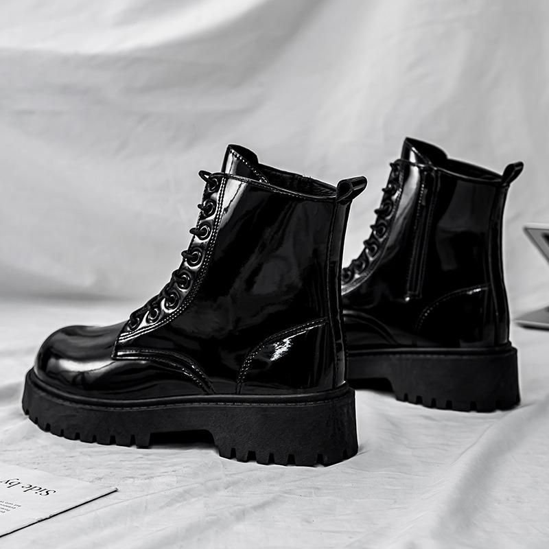 Классические модные черные блестящие кожаные ботинки для мужчин и женщин, увеличивающие рост ботинки на платформе, мужские ботильоны, мужские ботинки