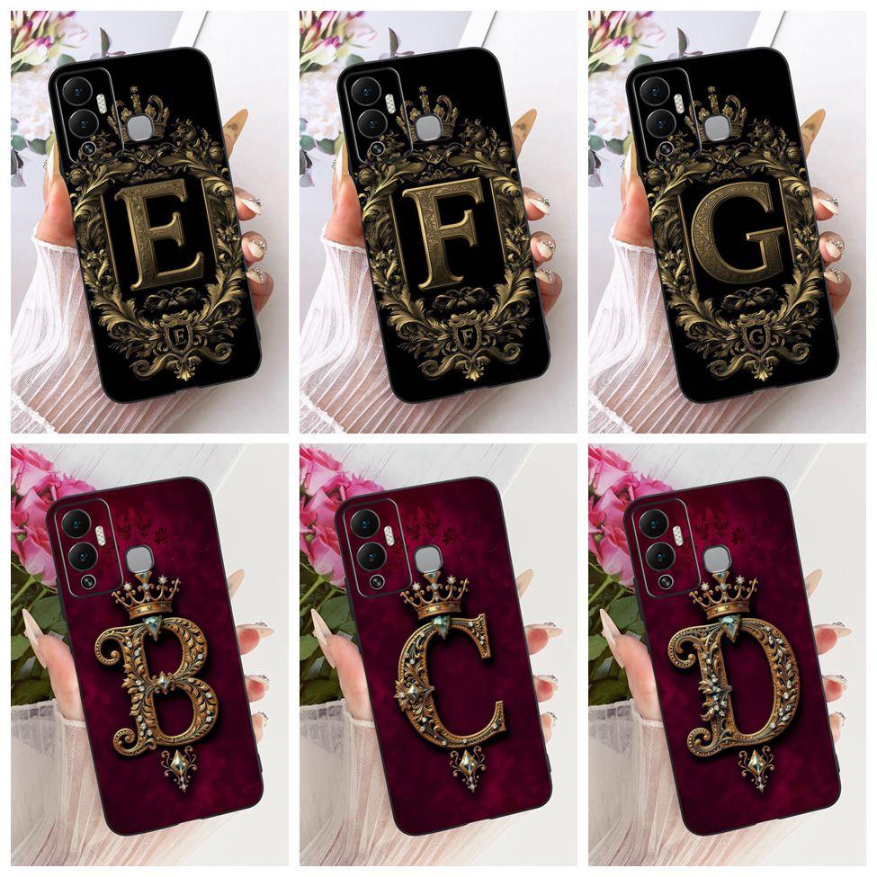 For Infinix Hot 12Play X6816 X6816C Phone Case For Infinix Hot 12 Play Cover Silicone Luxury Crown A-Z Letters 2D Flat Pattern