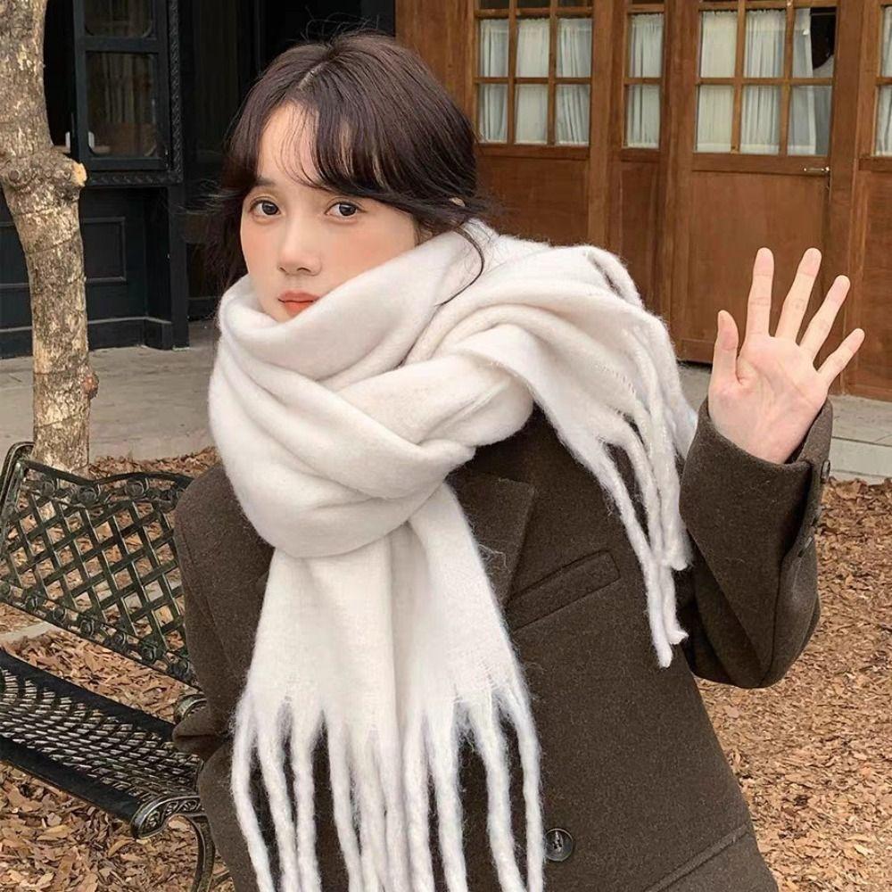 Tassel Wool Scarf Plush Long Shawl Retro Winter Cashmere Scarves Student