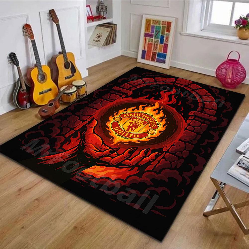 "Fiery Manchester United Crest Design" Patterned carpet, non slip mat suitable for living room and bedroom sofas