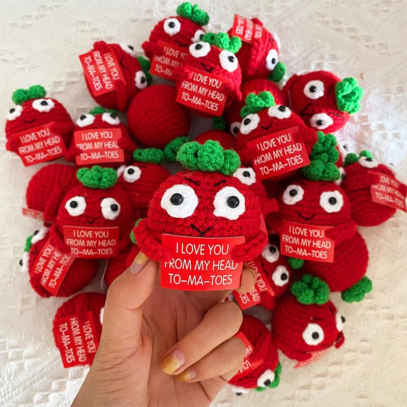 1/3Pcs Tomato Handmade Frend's Gifts Funny Doll With Card Knitted Crochet Room Decoration Positive Energy