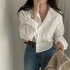 Простая повседневная базовая рубашка с короткими лацканами, свободная рубашка для поездок на работу, топ с длинными рукавами для женщин
