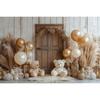 Boho Pampas Teddy Bear Photography Background Balloons Arch Tent Decor Cake Smash Baby 1st Birthday Indoor Photocall Backdrops
