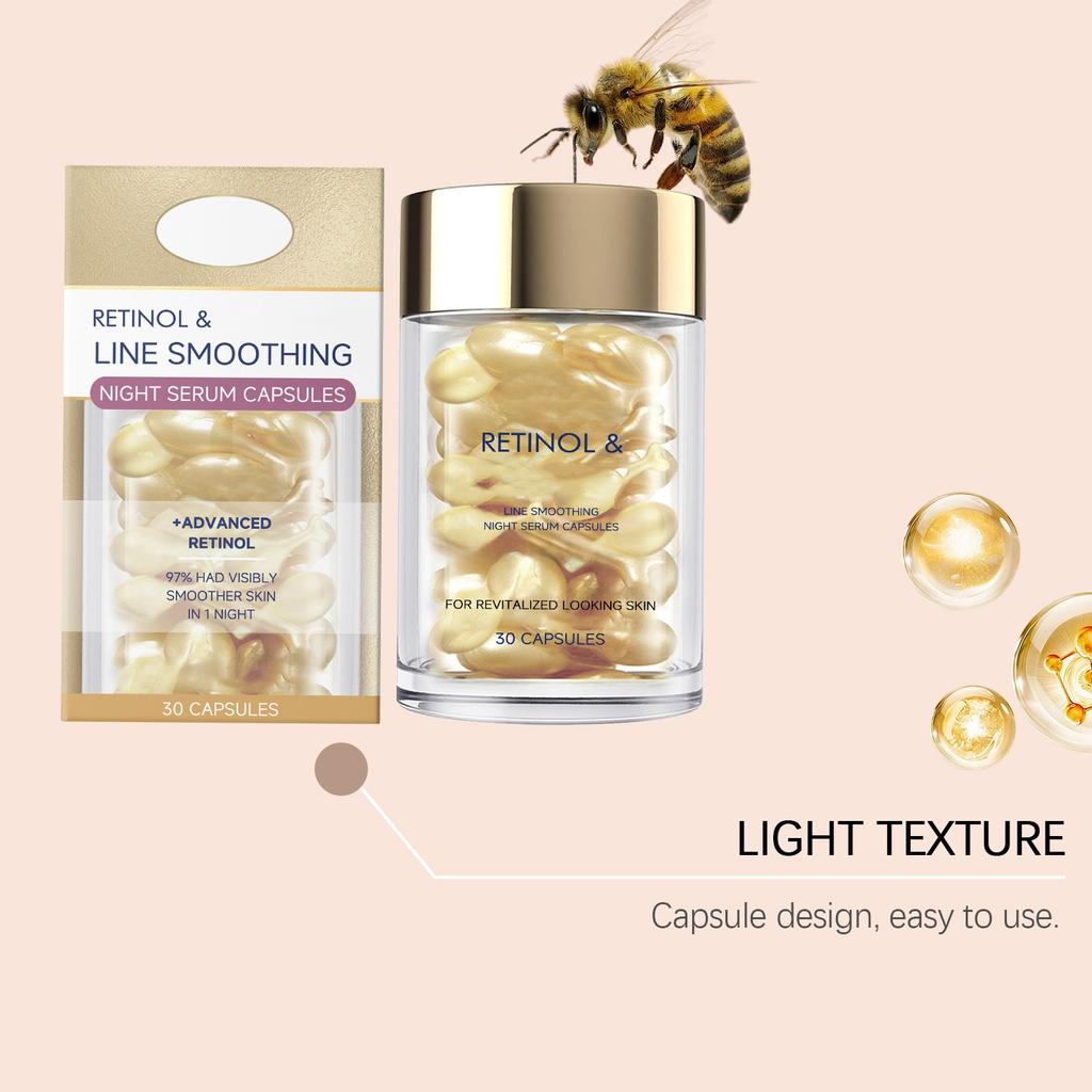 Капсулы для лица с ретинолом и пчелиным ядом мягко увлажняют кожу лица. Укрепляющая и улучшающая качество кожи увлажняющая капсула 1 мл