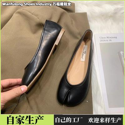 Внешнеторговая обувь из свиных рысаков, женская кожаная обувь с раздвоенным носком, обувь Su Doudou, весенне-осенняя универсальная мода, мягкая подошва Xiaoxiangfeng, не