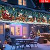 Large 18x78in Christmas Party Fence Banner, Checkered Lace Santa on Sled Deer Snowman Pattern, Polyester Outdoor Indoor Decoration