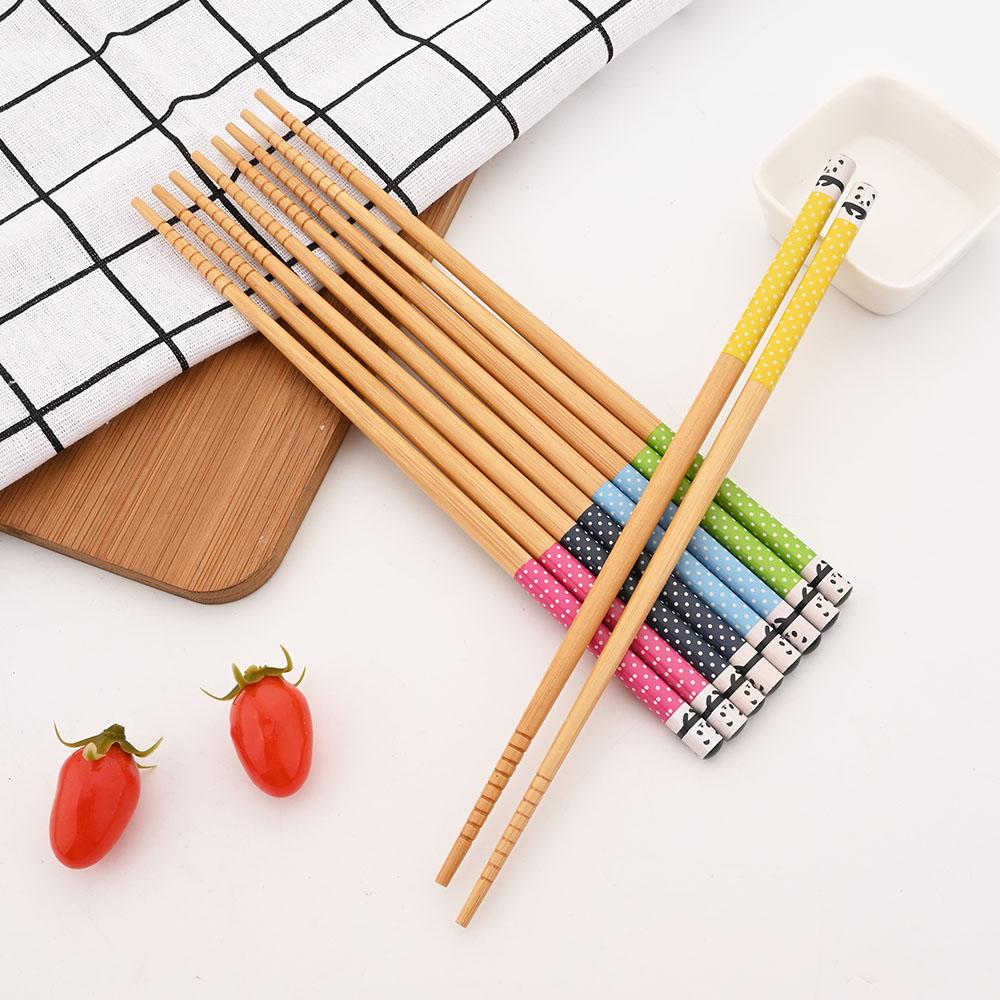 Набор из 5 пар бамбуковых палочек для еды, столовая посуда, нескользящие японские палочки для суши из натурального дерева, многоцветные, для дома, длинные палочки для еды