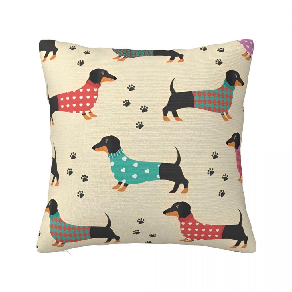 Dachshund Dog Art Throw Pillow Cover Polyester Throw Pillow Wiener Sausage Doxie 4545cm Pillowcase