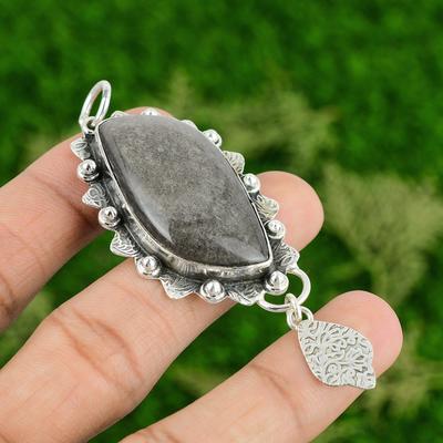 Серебро 925 пробы Серебристый Обсидиан Самоцвет Этнический Бохо Безель Новый Подвеска Ювелирные изделия