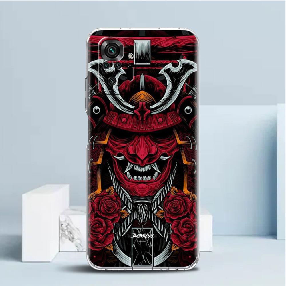 Чехол с маской самурая Они для Xiaomi Redmi Note 11 Pro 10 9 9S 8 8T 7 9A 9C 9T 10 10C K40, прозрачный мягкий чехол из ТПУ