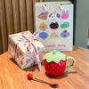 Girl's Heart Cute Strawberry Ceramic Cup Couple Mug with Lid for Girlfriend Birthday Gift Souvenir Gift Box