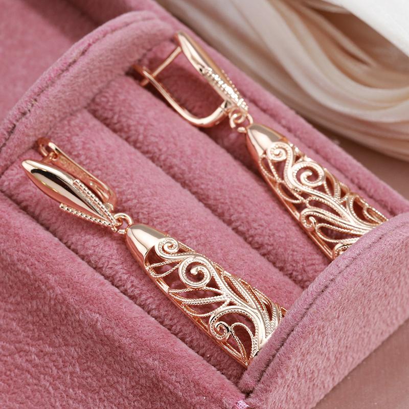 Kinel Vintage Rose Gold Long Earrings For Women Elegant Wedding Jewelry