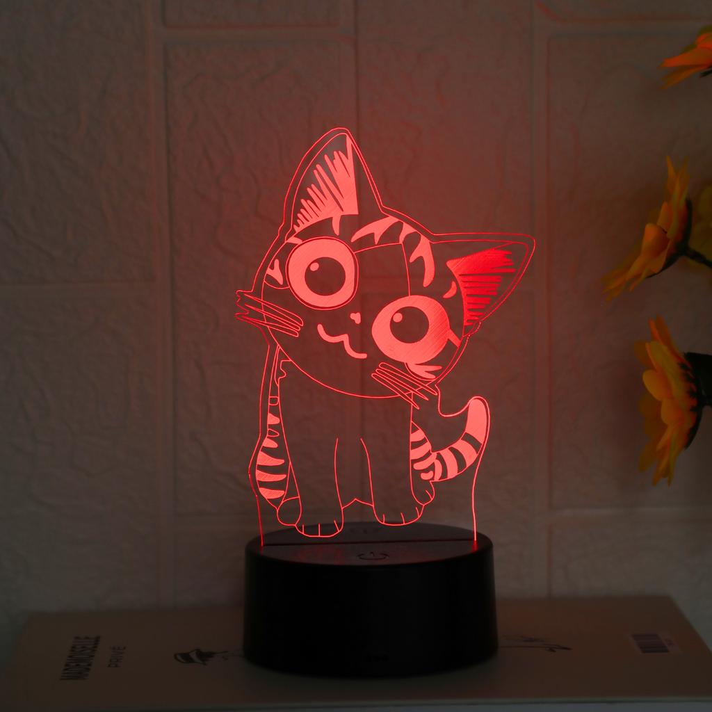1 шт. Креативный мультяшный кот 3D ночник с питанием от USB, сенсорный, семь цветов, окружающий свет, декоративный свет, подарочный свет