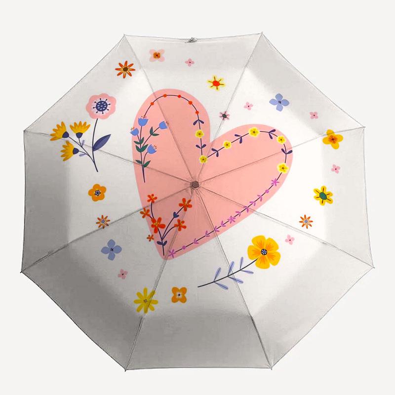 1pc Floral Heart Illustration Umbrella with Plastic Handle,Suitable for All Seasons Home Travel Outdoor Umbrellaptys31043