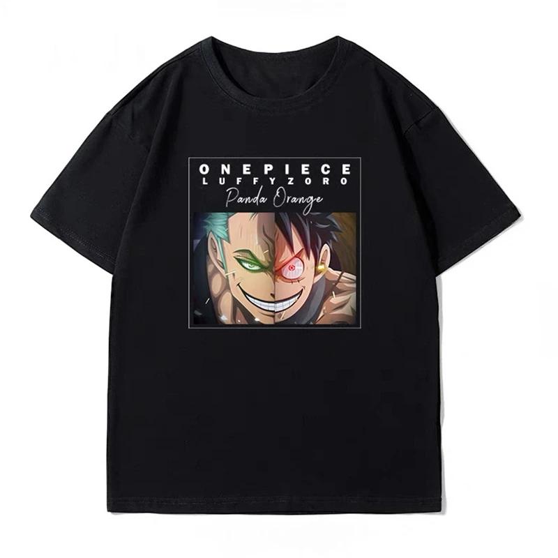 Аниме футболка ONE PIECE Мужская Двумерная Хлопок Оверсайз Свободная С принтом Летний Топ с коротким рукавом Одежда для родителей и детей