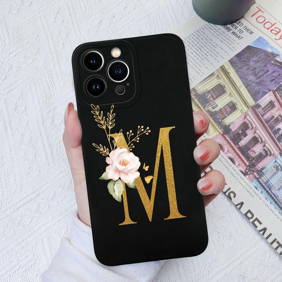 Для Apple iPhone 11 12 Pro Max 13 Mini 6 7 8 Plus чехол для телефона Роскошный цветок буквы жидкий мягкий силиконовый противоударный чехол для iPhone чехол-бампер